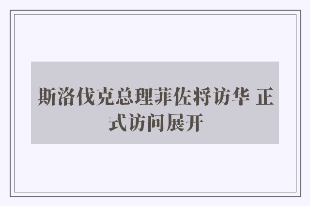 斯洛伐克总理菲佐将访华 正式访问展开