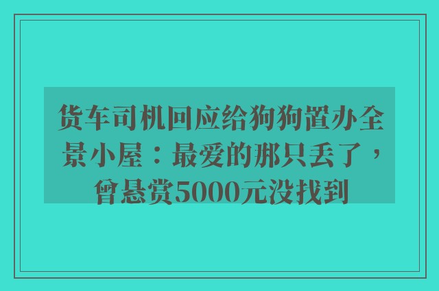 货车司机回应给狗狗置办全景小屋：最爱的那只丢了，曾悬赏5000元没找到