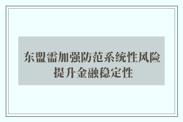 东盟需加强防范系统性风险 提升金融稳定性