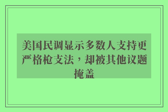 美国民调显示多数人支持更严格枪支法，却被其他议题掩盖