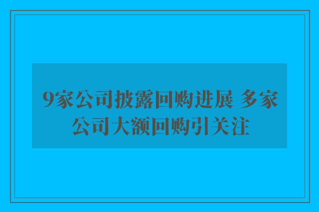 9家公司披露回购进展 多家公司大额回购引关注