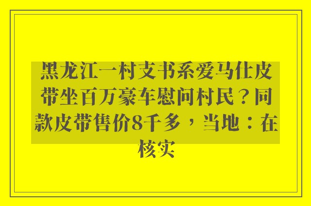 黑龙江一村支书系爱马仕皮带坐百万豪车慰问村民？同款皮带售价8千多，当地：在核实