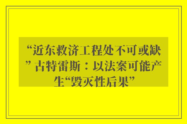 “近东救济工程处不可或缺” 古特雷斯：以法案可能产生“毁灭性后果”