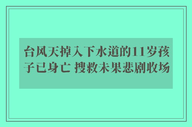 台风天掉入下水道的11岁孩子已身亡 搜救未果悲剧收场