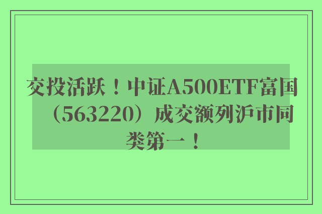 交投活跃！中证A500ETF富国（563220）成交额列沪市同类第一！