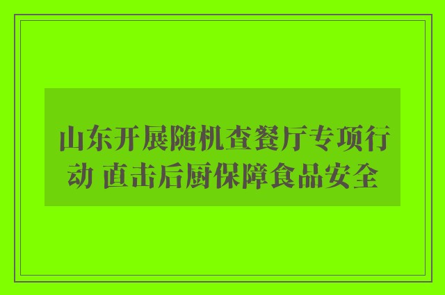 山东开展随机查餐厅专项行动 直击后厨保障食品安全