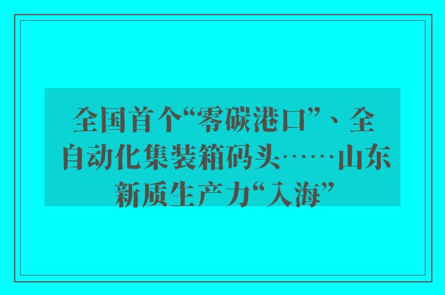 全国首个“零碳港口”、全自动化集装箱码头……山东新质生产力“入海”