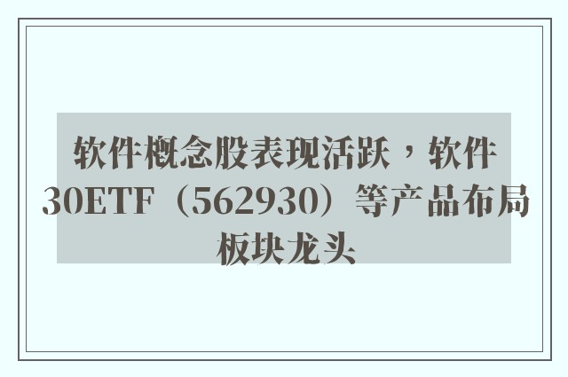 软件概念股表现活跃，软件30ETF（562930）等产品布局板块龙头