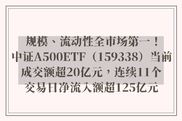 规模、流动性全市场第一！中证A500ETF（159338）当前成交额超20亿元，连续11个交易日净流入额超125亿元