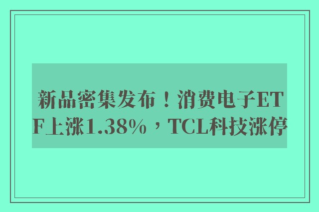 新品密集发布！消费电子ETF上涨1.38%，TCL科技涨停