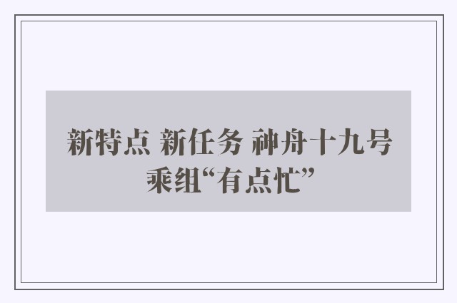 新特点 新任务 神舟十九号乘组“有点忙”