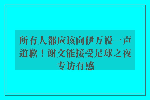 所有人都应该向伊万说一声道歉！谢文能接受足球之夜专访有感