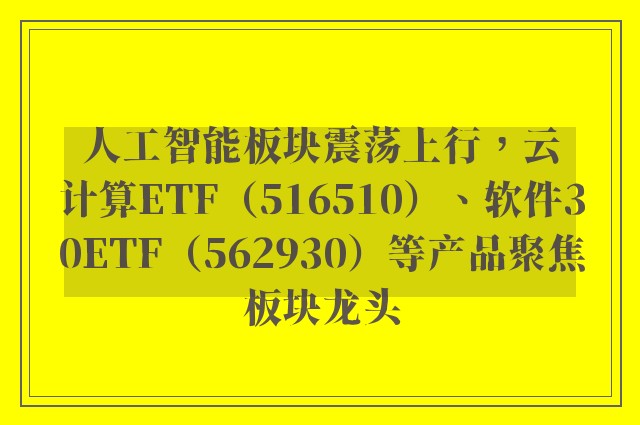 人工智能板块震荡上行，云计算ETF（516510）、软件30ETF（562930）等产品聚焦板块龙头