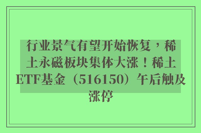 行业景气有望开始恢复，稀土永磁板块集体大涨！稀土ETF基金（516150）午后触及涨停