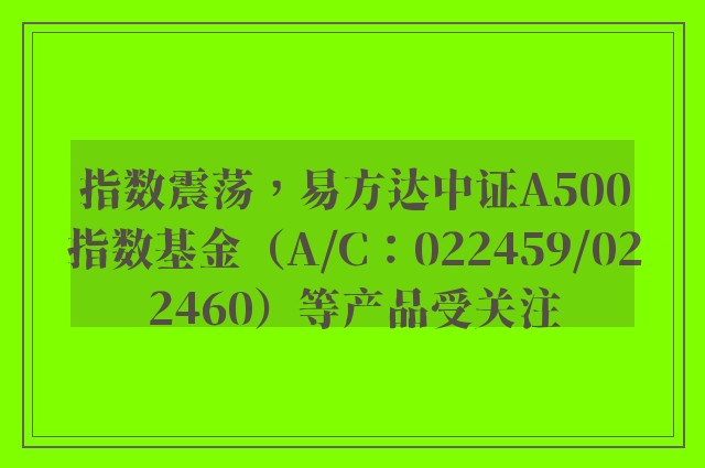 指数震荡，易方达中证A500指数基金（A/C：022459/022460）等产品受关注