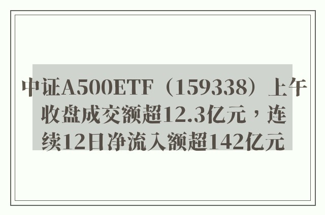 中证A500ETF（159338）上午收盘成交额超12.3亿元，连续12日净流入额超142亿元