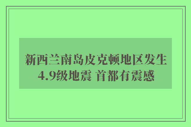 新西兰南岛皮克顿地区发生4.9级地震 首都有震感