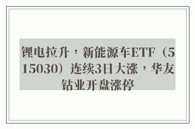 锂电拉升，新能源车ETF（515030）连续3日大涨，华友钴业开盘涨停