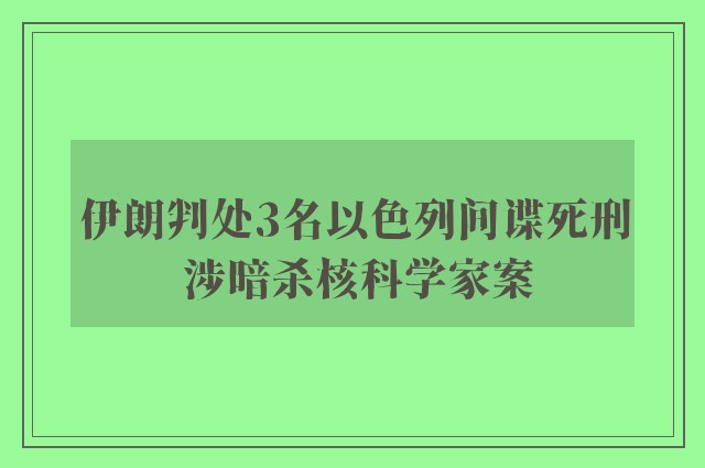 伊朗判处3名以色列间谍死刑 涉暗杀核科学家案