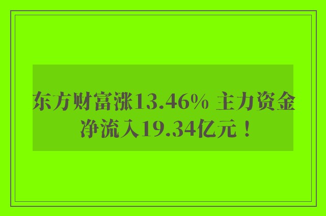 东方财富涨13.46% 主力资金净流入19.34亿元！