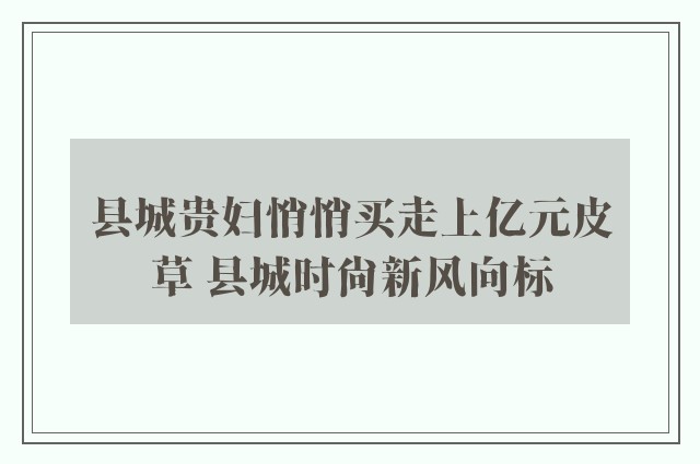 县城贵妇悄悄买走上亿元皮草 县城时尚新风向标