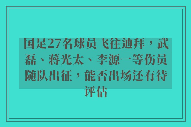 国足27名球员飞往迪拜，武磊、蒋光太、李源一等伤员随队出征，能否出场还有待评估