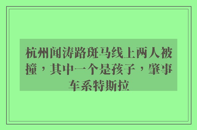 杭州闻涛路斑马线上两人被撞，其中一个是孩子，肇事车系特斯拉