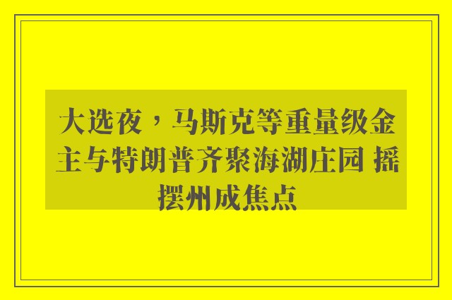 大选夜，马斯克等重量级金主与特朗普齐聚海湖庄园 摇摆州成焦点