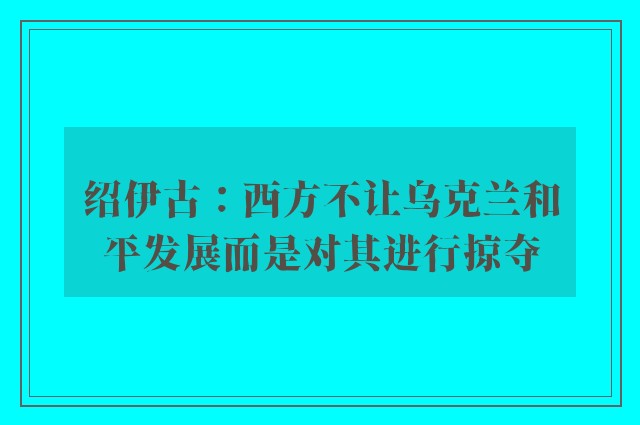 绍伊古：西方不让乌克兰和平发展而是对其进行掠夺