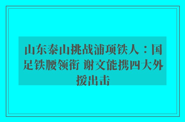 山东泰山挑战浦项铁人：国足铁腰领衔 谢文能携四大外援出击