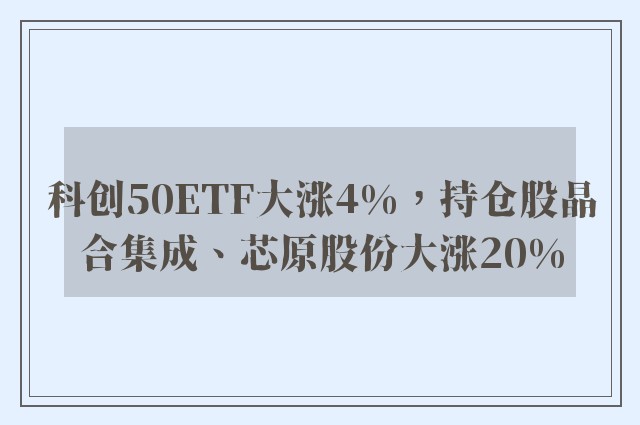 科创50ETF大涨4%，持仓股晶合集成、芯原股份大涨20%