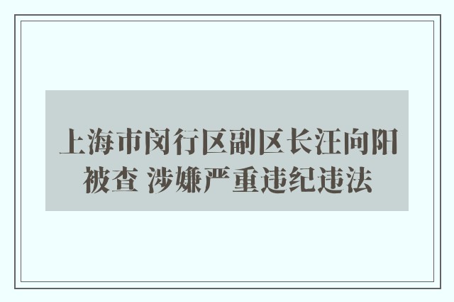 上海市闵行区副区长汪向阳被查 涉嫌严重违纪违法