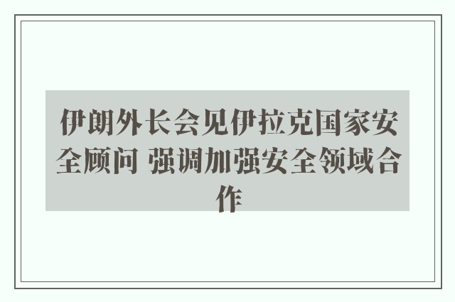 伊朗外长会见伊拉克国家安全顾问 强调加强安全领域合作