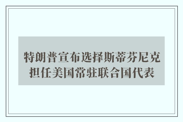 特朗普宣布选择斯蒂芬尼克担任美国常驻联合国代表