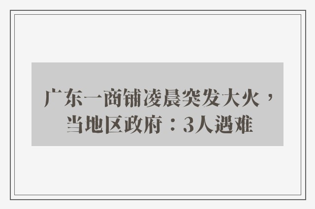 广东一商铺凌晨突发大火，当地区政府：3人遇难