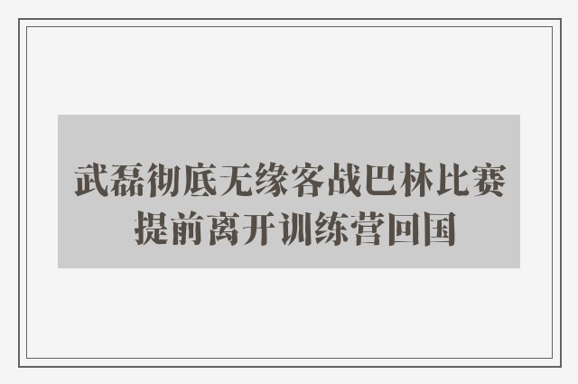 武磊彻底无缘客战巴林比赛 提前离开训练营回国