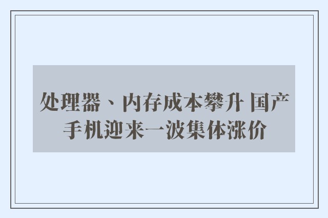 处理器、内存成本攀升 国产手机迎来一波集体涨价