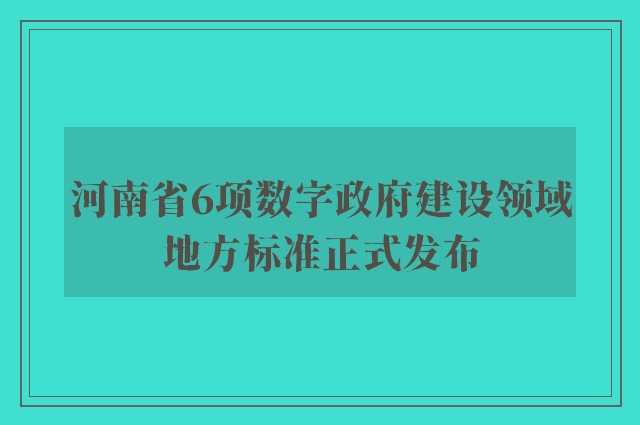 河南省6项数字政府建设领域地方标准正式发布