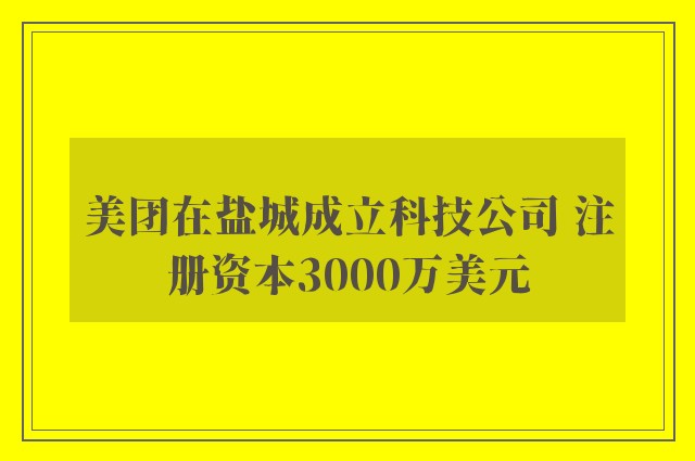 美团在盐城成立科技公司 注册资本3000万美元