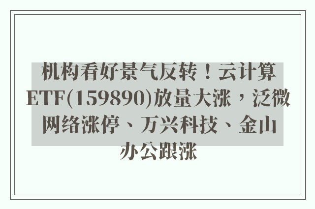 机构看好景气反转！云计算ETF(159890)放量大涨，泛微网络涨停、万兴科技、金山办公跟涨