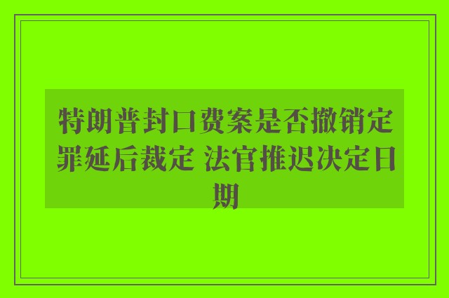 特朗普封口费案是否撤销定罪延后裁定 法官推迟决定日期