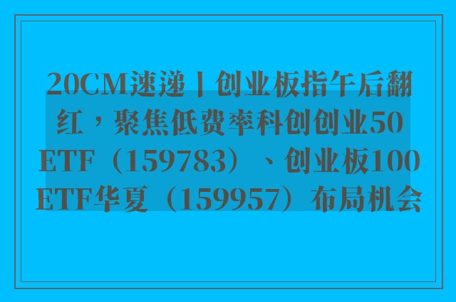 20CM速递丨创业板指午后翻红，聚焦低费率科创创业50ETF（159783）、创业板100ETF华夏（159957）布局机会