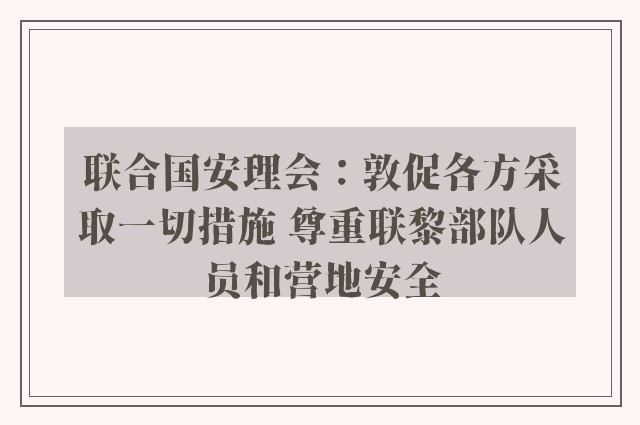 联合国安理会：敦促各方采取一切措施 尊重联黎部队人员和营地安全