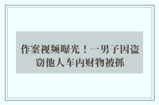 作案视频曝光！一男子因盗窃他人车内财物被抓