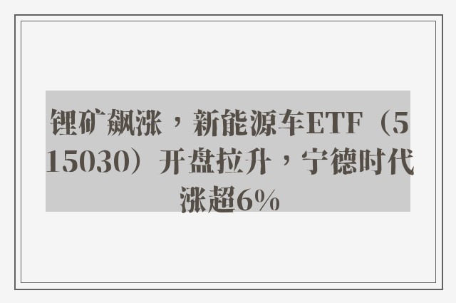 锂矿飙涨，新能源车ETF（515030）开盘拉升，宁德时代涨超6%