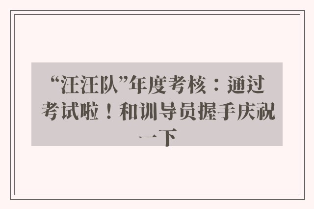 “汪汪队”年度考核：通过考试啦！和训导员握手庆祝一下