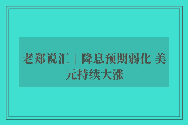 老郑说汇︱降息预期弱化 美元持续大涨