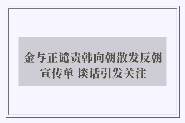 金与正谴责韩向朝散发反朝宣传单 谈话引发关注