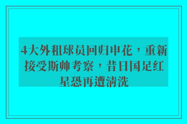 4大外租球员回归申花，重新接受斯帅考察，昔日国足红星恐再遭清洗