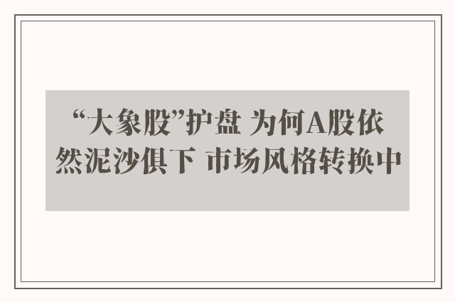 “大象股”护盘 为何A股依然泥沙俱下 市场风格转换中